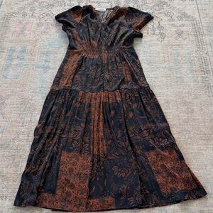 Avah Women's Black & Rust Floral Tiered Midi Dress size small